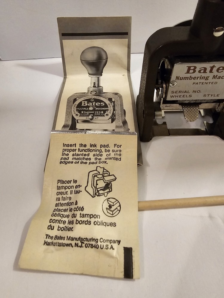 Vintage Bates Numbering Machine In Original Box Instruments Ink Packet Unopened