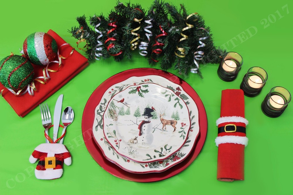 10 Set Christmas Dinner Table Silverware Holders Decoration Pockets Santa Decor