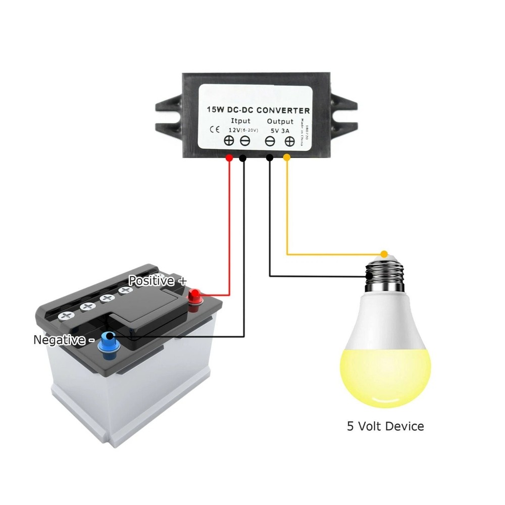 Accessory 2pcs Waterproof 12V to 5V Step Down Converter 3A 89% Efficiency Module