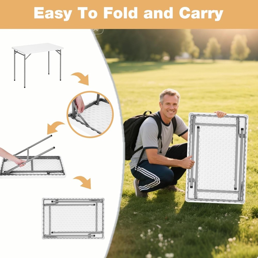 3ft Rectangular Folding Table for All-Occasion, Foldable Table with HDPE Tableto