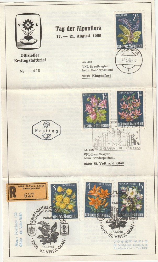 AUSTRIA: Registered FDC Flowers 1966