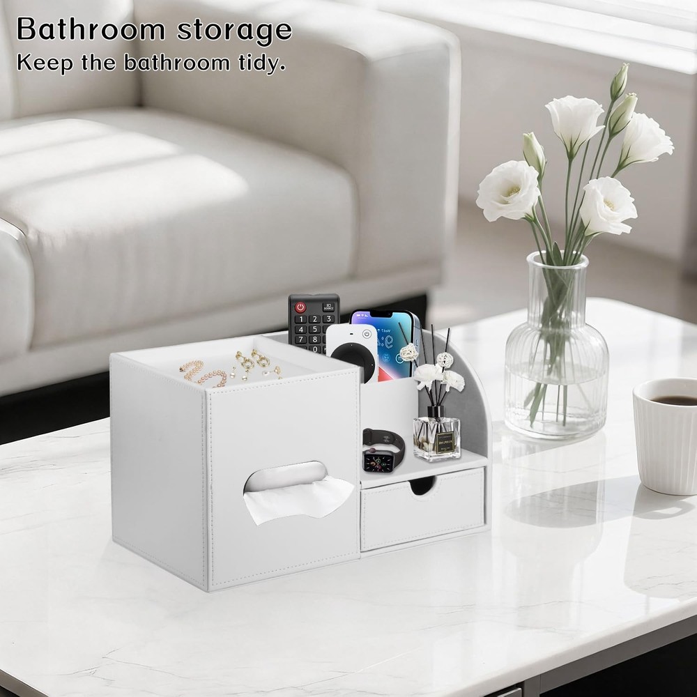 Square Tissue Box Cover with Tray and Organizer,Multi-Functional Decor Cube T...
