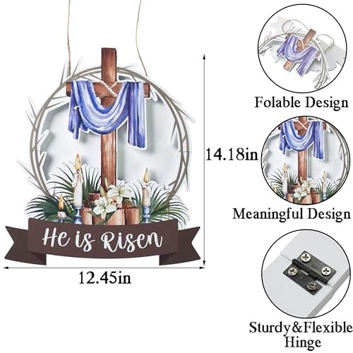 He is Risen Easter Decorations Wooden Cross Wreath, Easter Wreath for Front