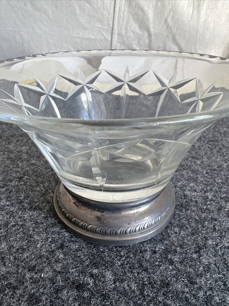 Vintage Sterling Silver & Crystal Candy Nut Dish !!