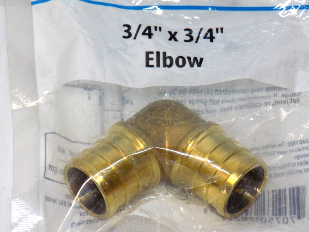 1 PIECE 3/4" x 3/4" PEX ELBOW - BRASS CRIMP FITTING