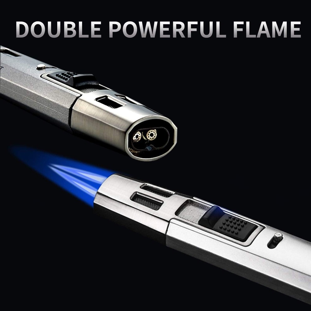 Refillable Butane Torch Lighter Adjustable Cigar Gas Lighter 2 Jet Flame Lighter
