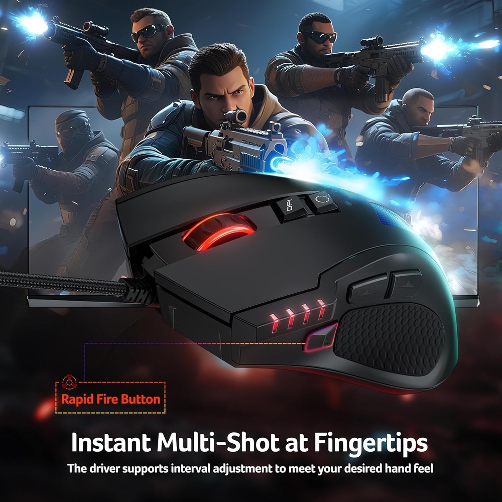 Wired Gaming Mouse, 12,800 DPI RGB Ergonomic Computer Mouse with Optical Sensor,