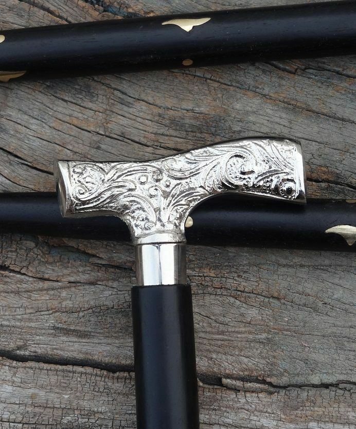 Solid Brass Design Silver Derby Head Handle Victorian Cane Wooden Walking Stick