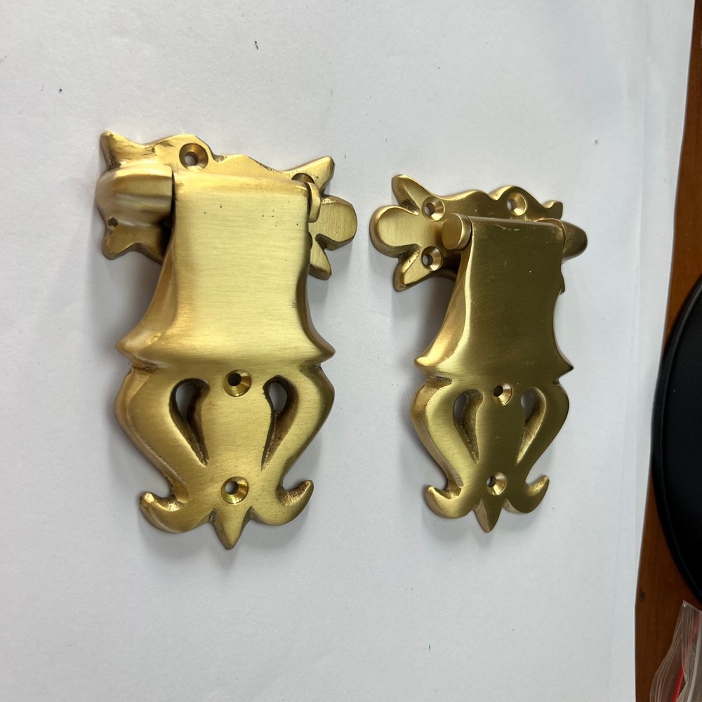 2 x Vintage Solid Brass Ice Box Hinges 4" Offset 3/8 Heavy Cast Antique Style