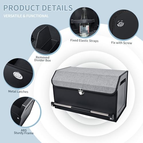 Car Trunk Organizer, Leather Trunk Organizer with Push-pull Handle Large Grey