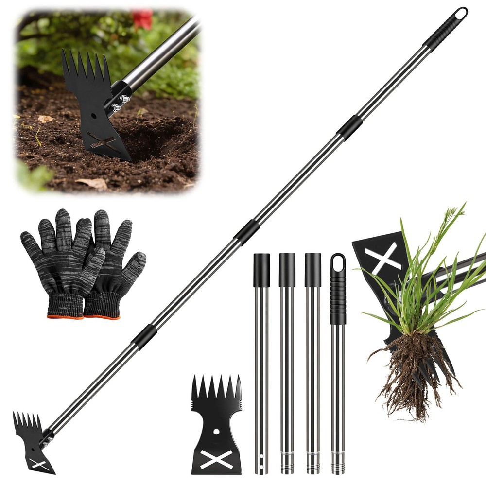 Weed Puller Tool with Long Handle - Adjustable Length Manual Weeder Remover T...