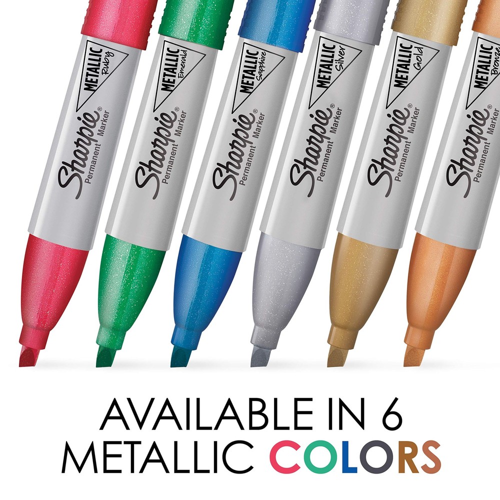 Sharpie Metallic Permanent Markers 6 Count Chisel Tip Quick Drying Ink