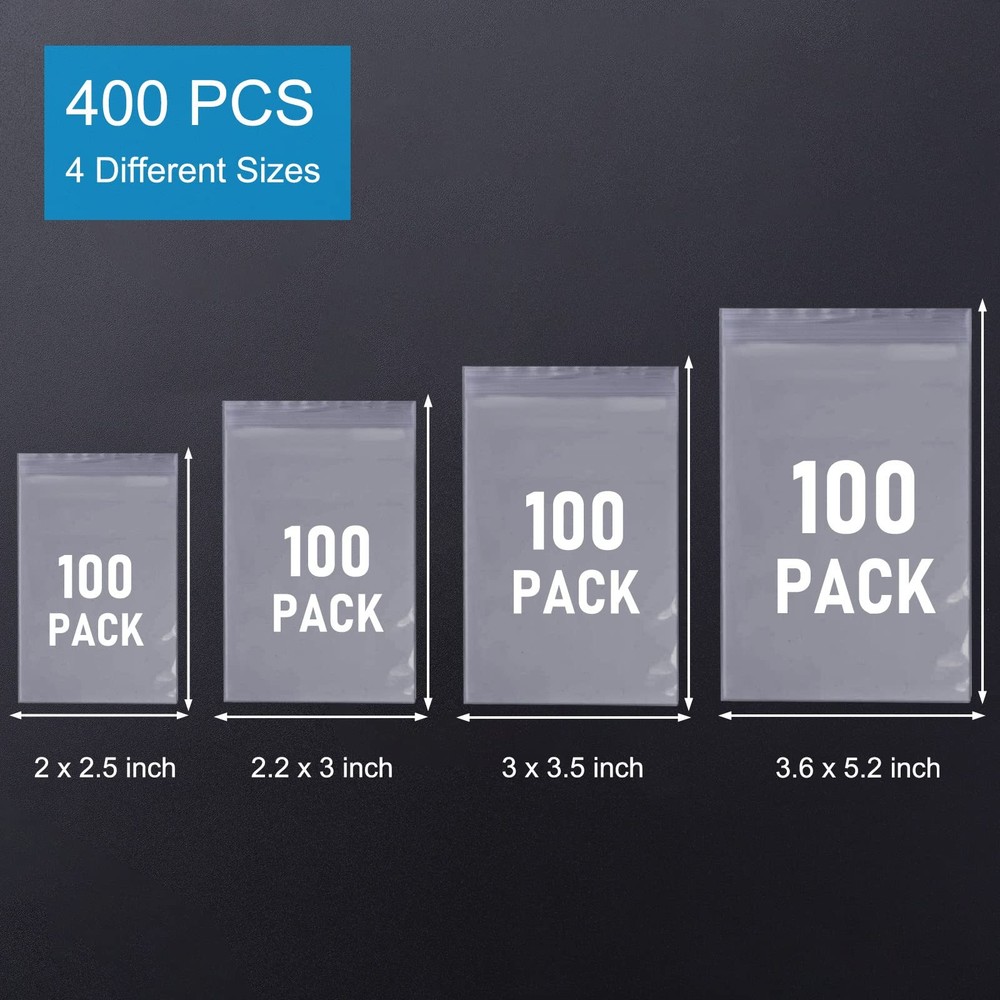 Small Plastic Bags, 400 PCS Mini Baggies, 4 Assorted Small, Transparent