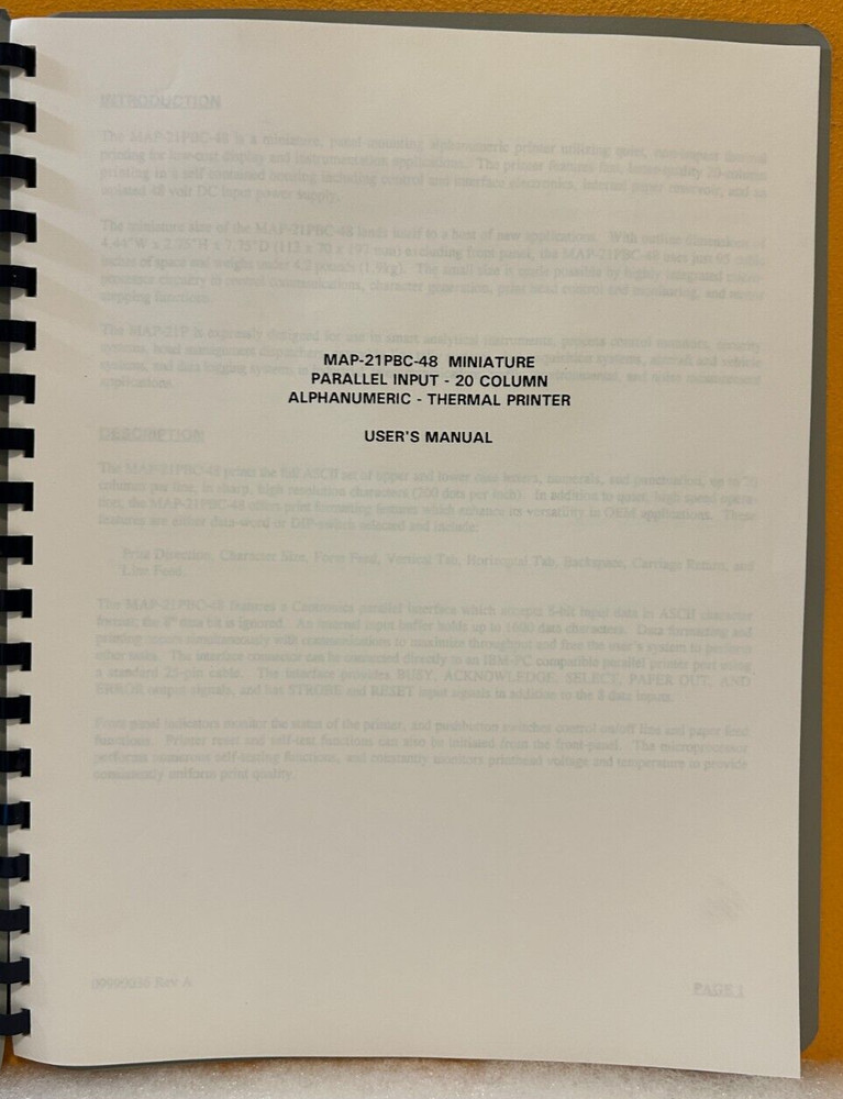 MAP-21PBC-48 09990036 Miniature Parallel Input - Thermal Printer User's Manual.