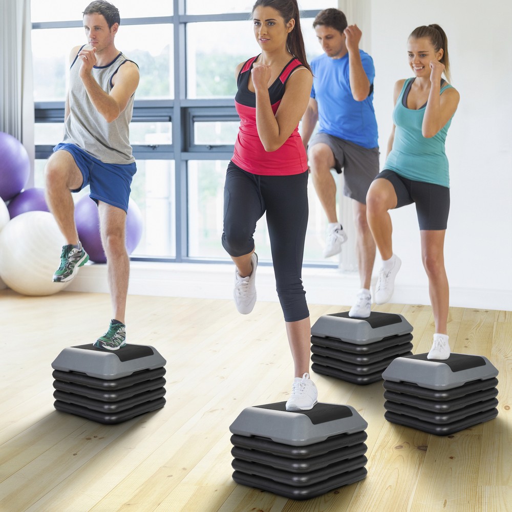 2PCS 16" Adjustable Height Stepper Square Workout Aerobic Platform w/ 4 Risers