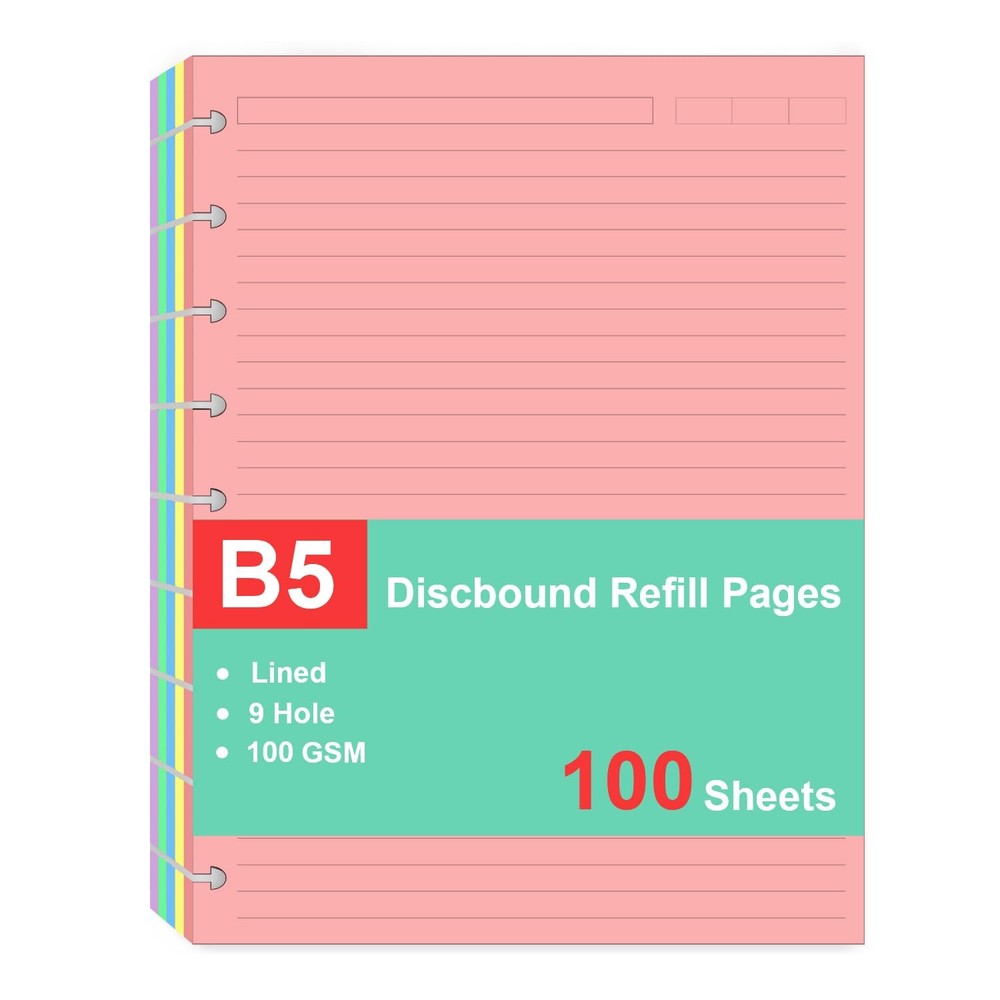 9 Disc Discbound Refill Paper, Loose Leaf 9 100 Sheets, Multicolor