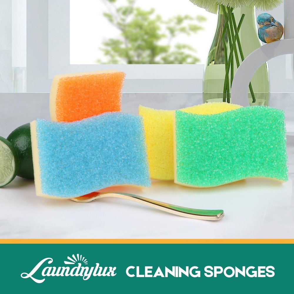 Scrub Sponge, 4 Pack Dual-Sided Temperature-Responsive Scrubber - Non-Scratch...