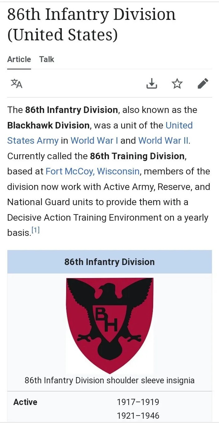 Vintage 86th Infantry Army Patch BlackHawk Division Red Shield McCoy WWII