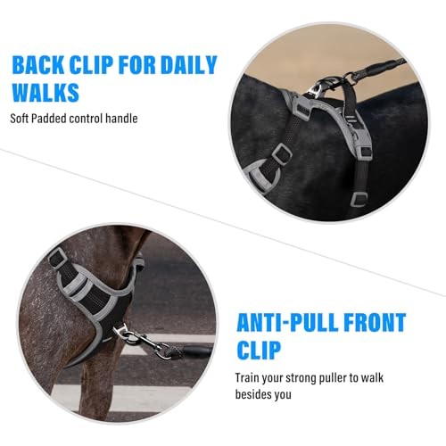 No Pull Dog Harness, Release at Neck, Reflective Adjustable Dog Medium Black