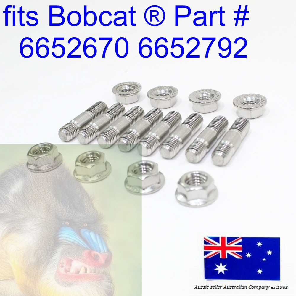 Head Exhaust Manifold Studs Nuts fits Bobcat E32 E34 E35 E37 E42 E45 E50 E55