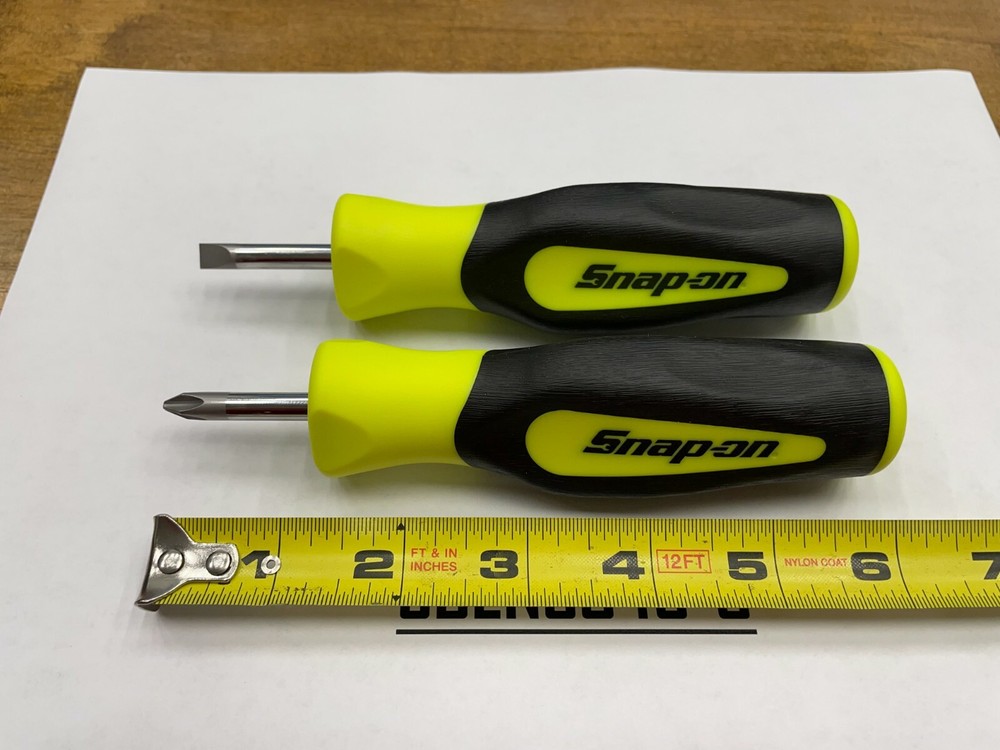 Snap-on Tools NEW HI-VIZ 2pc Soft Grip Instinct Handle Stubby Screwdriver Set