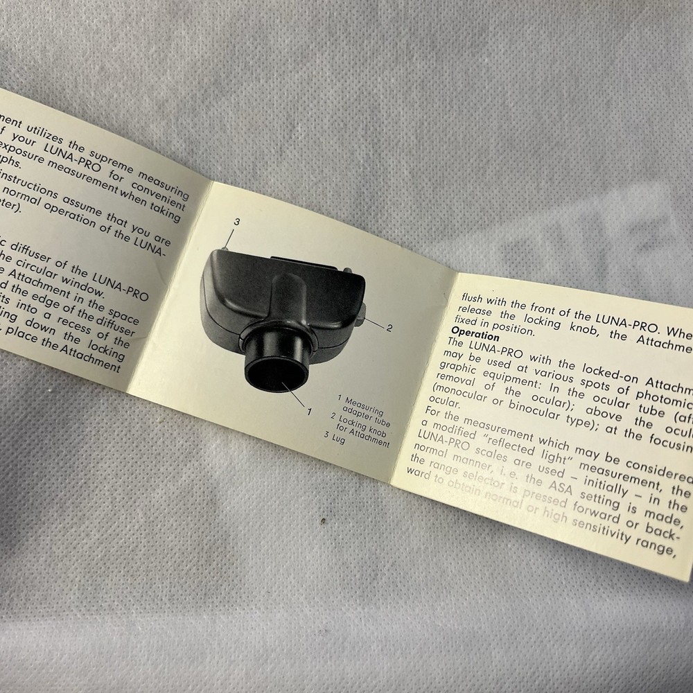 Original Gossen Luna-Pro Microscope Attachment MICRO Manual - Rare
