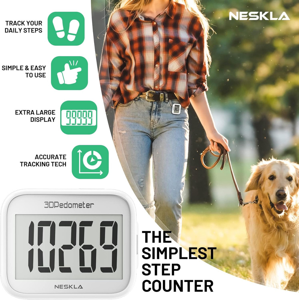 3D Pedometer for Walking, Simple Step Counter with Large Digital Display, Step T