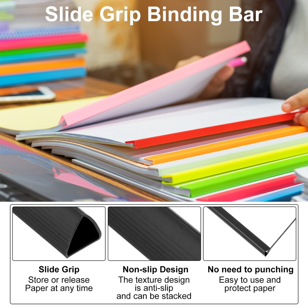 100Pcs Binding Bars, 10mm Binding Bars 70 Sheets Capacity, Black