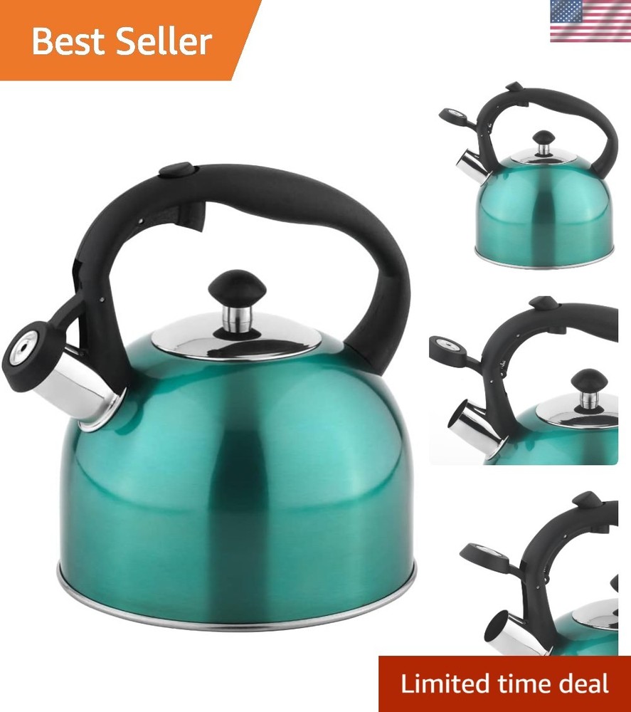 Compact Fast Boiling 2.4-Quart Whistling Tea Kettle with Ergonomic Handle