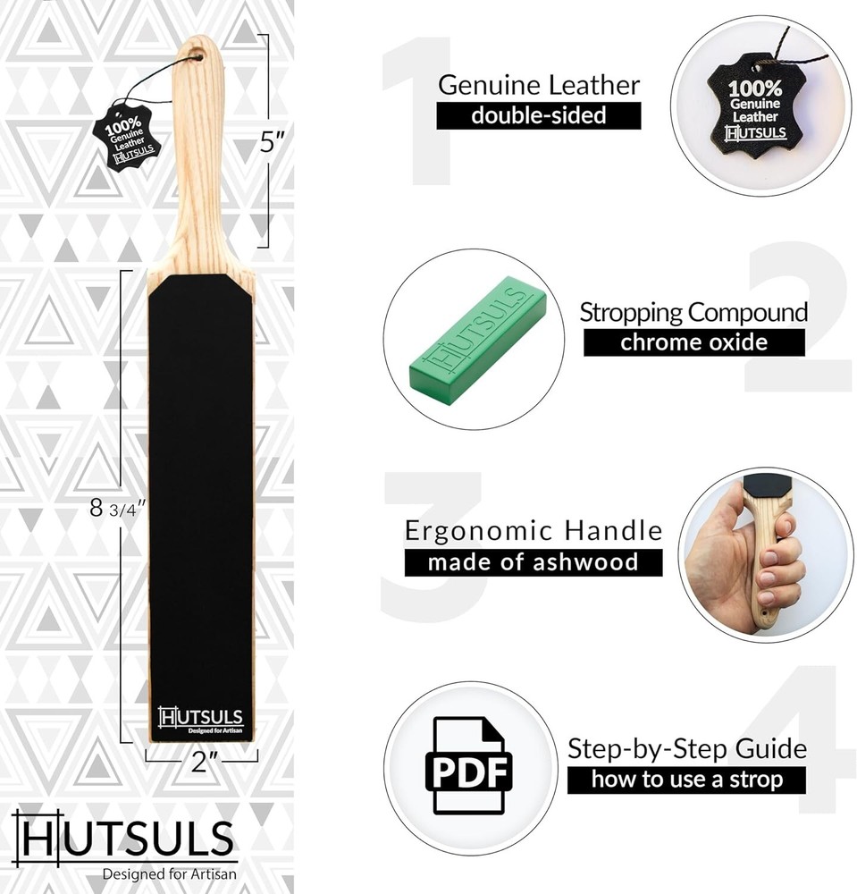 Double Sided Leather Strop Paddle Kit - Razor-Sharp Edges, Ergonomic Handle, ...