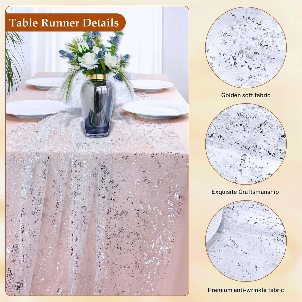 Silver Table Runner 10Ft Gauze Sheer Cheesecloth Runner for Table Sequin Glit...