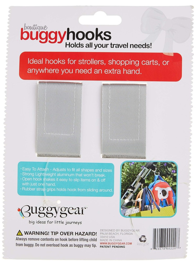 BUGGYGEAR Boutique Stroller Hooks, Platinum, 2 Count