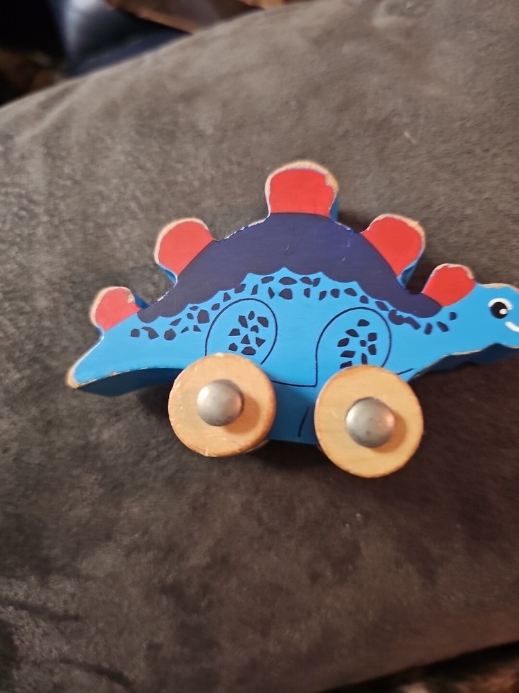 Wooden Happy Dinosaur Stegasaurus Pull Toy Approx 3" - No Pull String