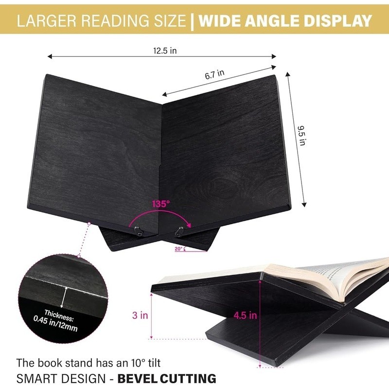 Wooden Book Stand Adjustable Foldable Multi-Use Display Holder Natural Finish