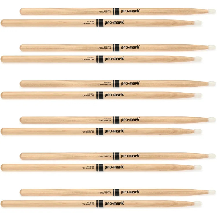 Promark Classic Forward DrumSticks - Hickory - 5B - Nylon Tip (6-pack)