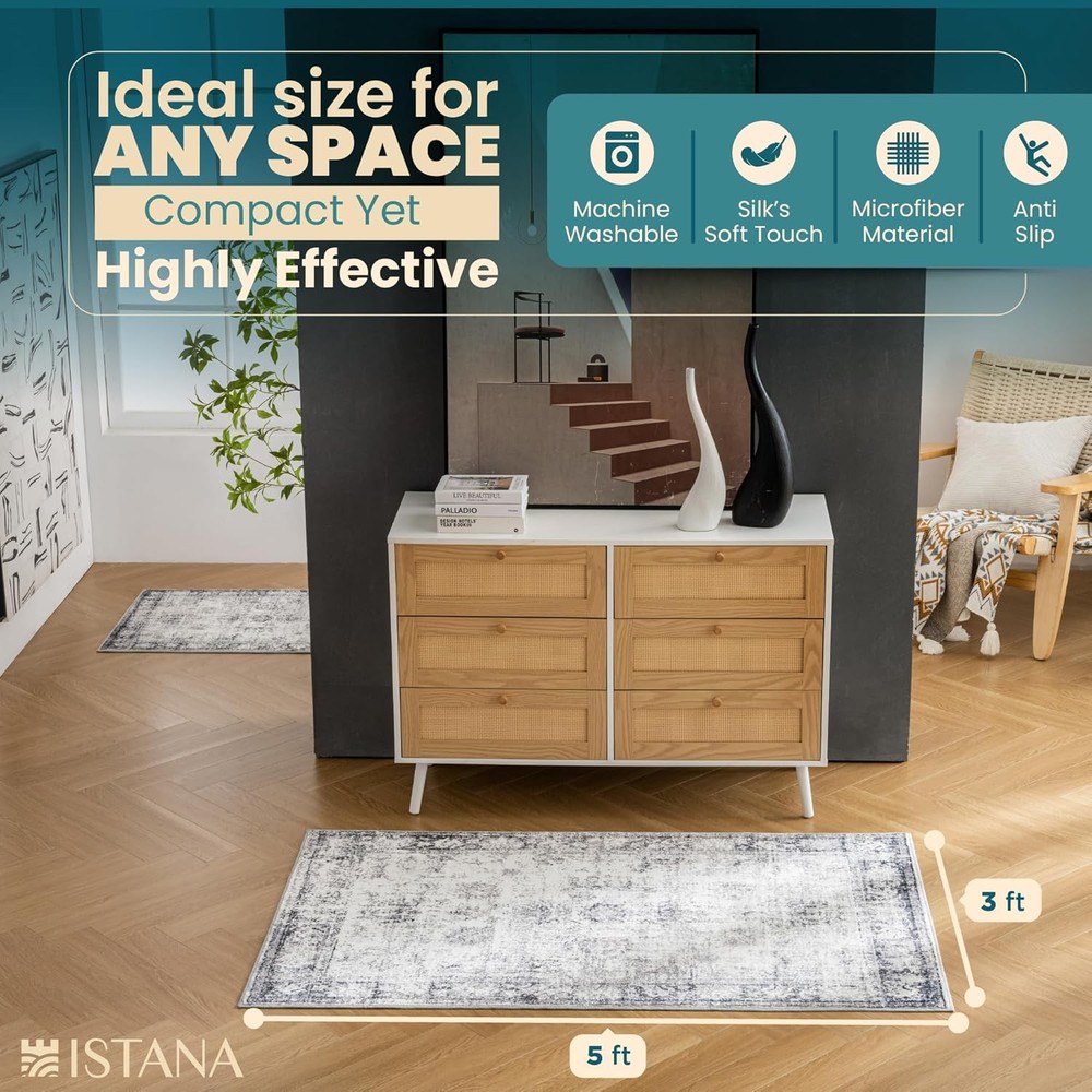 Istana Rugs 3x5 - White Cream/Grey 3' x 5' (Rectangular), Cream / Grey