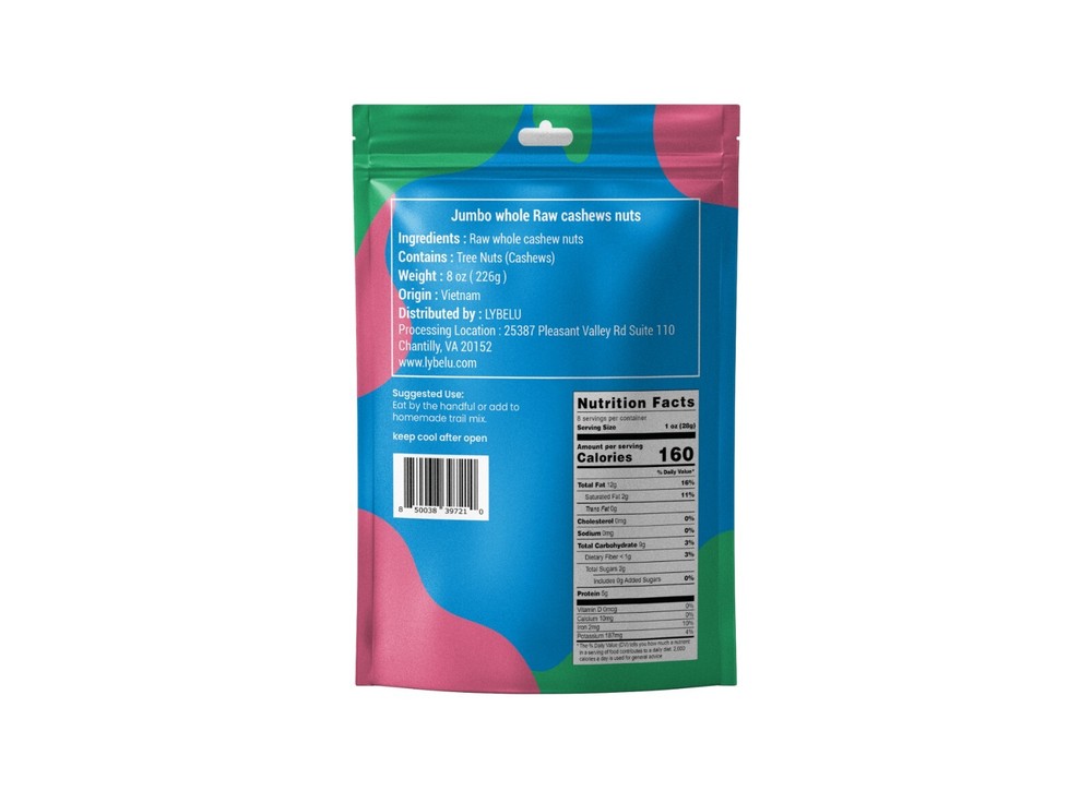 Jumbo Whole Raw Cashews Nuts – 8oz