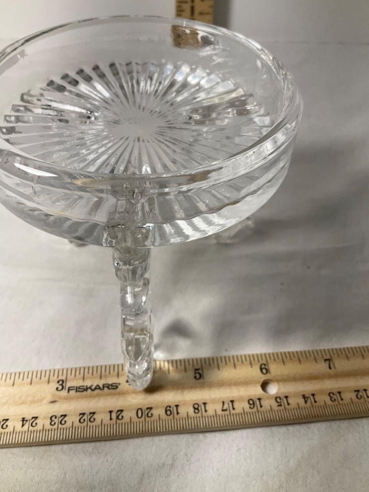 Two glass decorative stemmed candle holders 4” Unique design