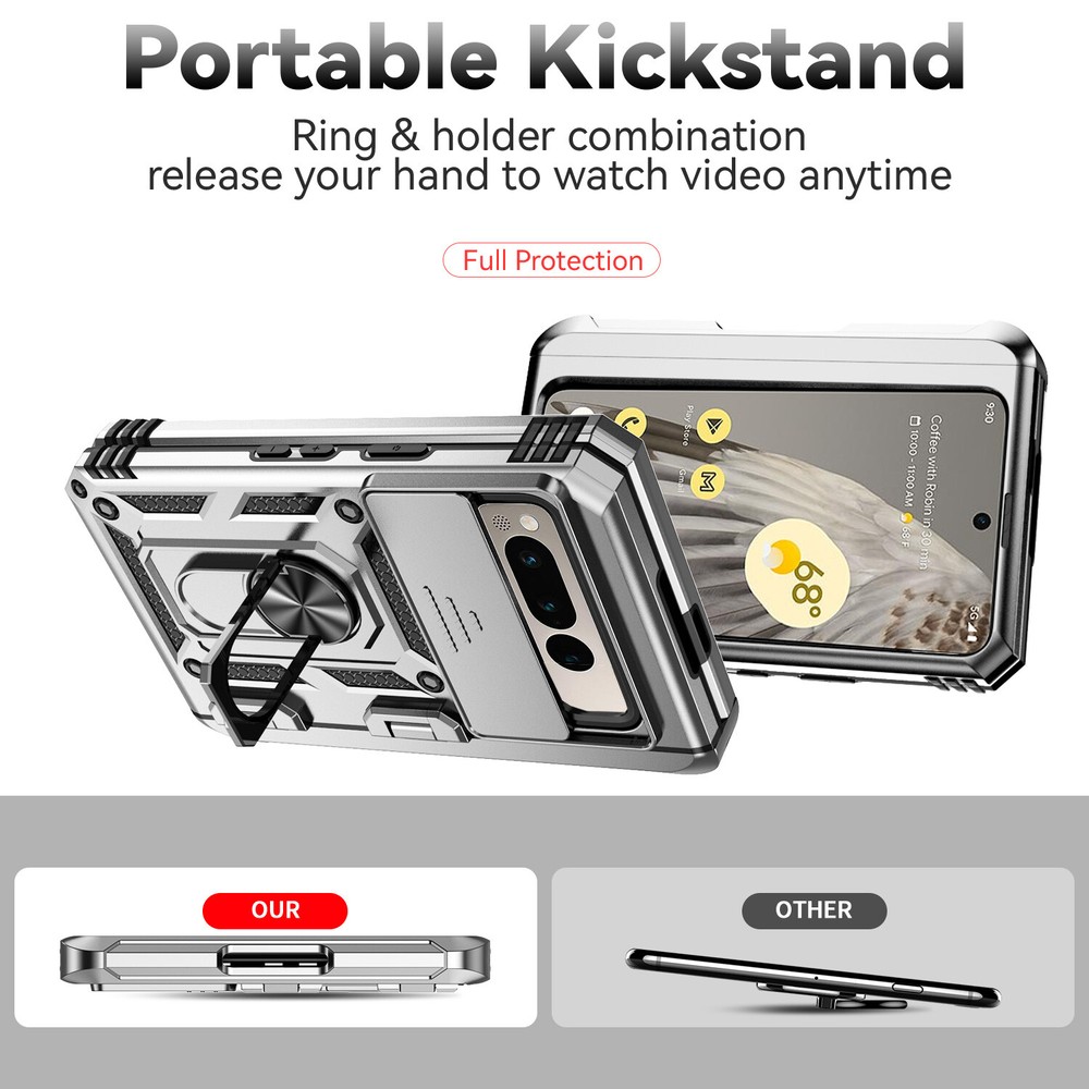 For Google Pixel Fold Heavy Duty Armor Kickstand Case W/ Slide Camera Protector