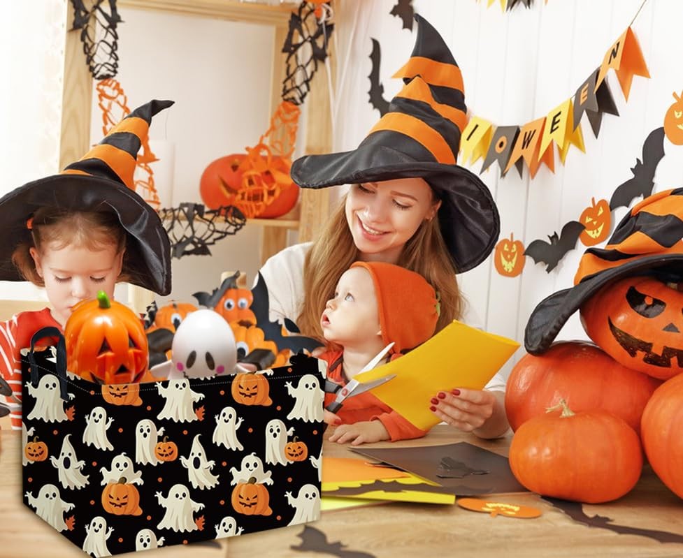 DDBASKET Rectangular Halloween Basket Pumpkin Baskets Trick Black