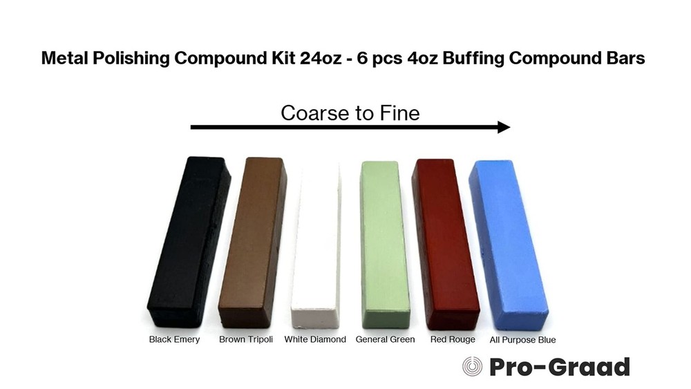 Pro-Graad Metal Polishing Compound Kit 24oz - 6 pc Buffing Compound Bars 4 oz E