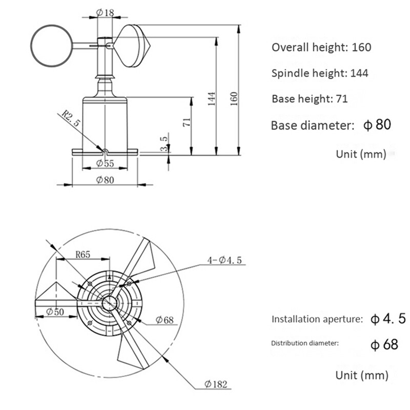 2x 0-70M / S Wind Speed Sensor Environment Output Pulse Type Three1975-