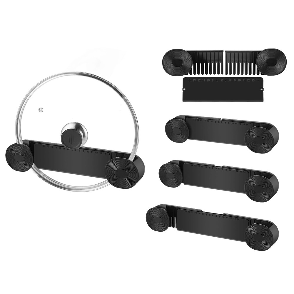 YONGAIJIA New Upgrade 4 Pack Adjustable Pot Lid Holder, Organizer Black