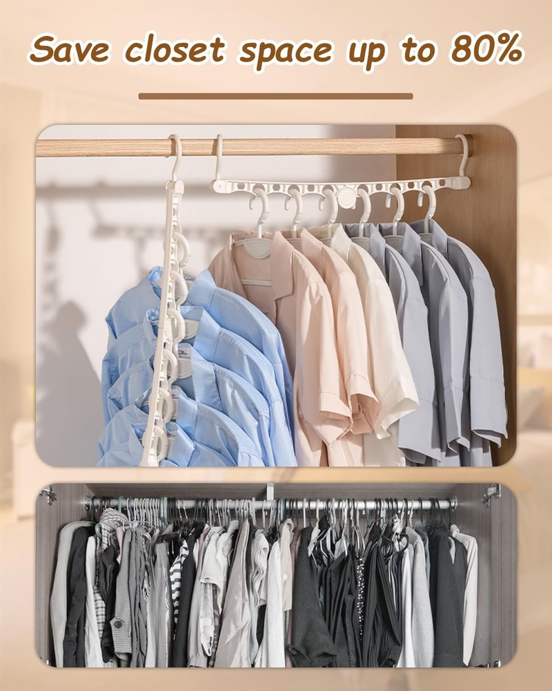 2 Pack Space Saving Hangers, Foldable Hanger Hooks for Clothes, Sturdy Cascad...