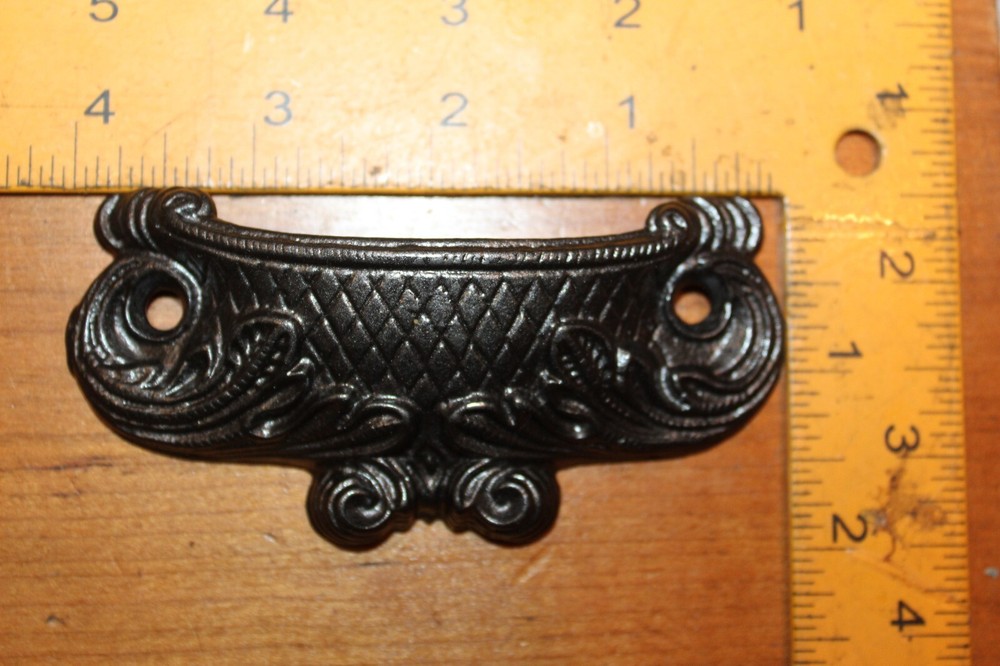 Antique Victorian Cast Iron Bin Apothecary Cupboard Pull Sash Lift L-46