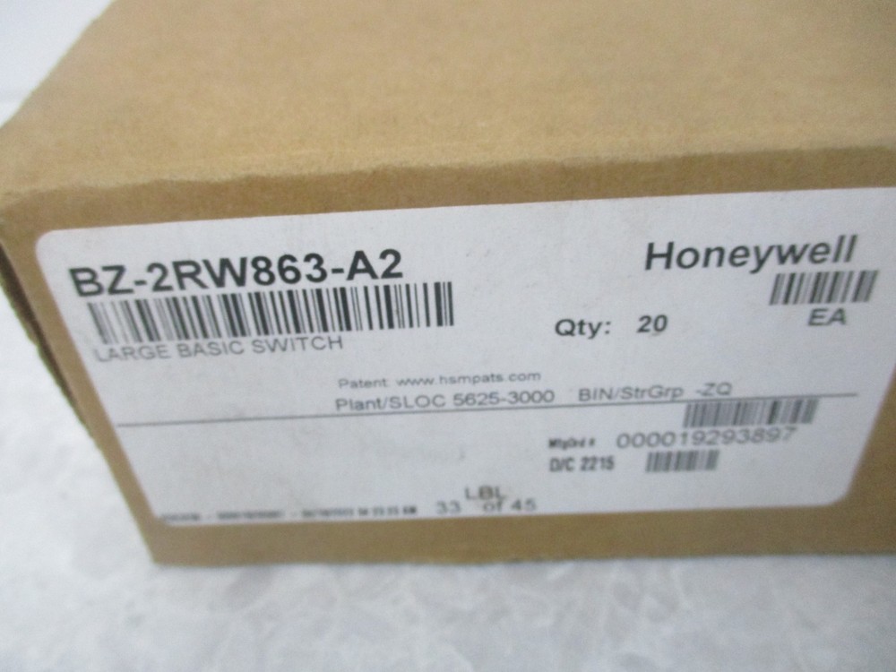 HONEYWELL BZ-2RW863-A2, LARGE BASIC SWITCH, 15A, XA0033