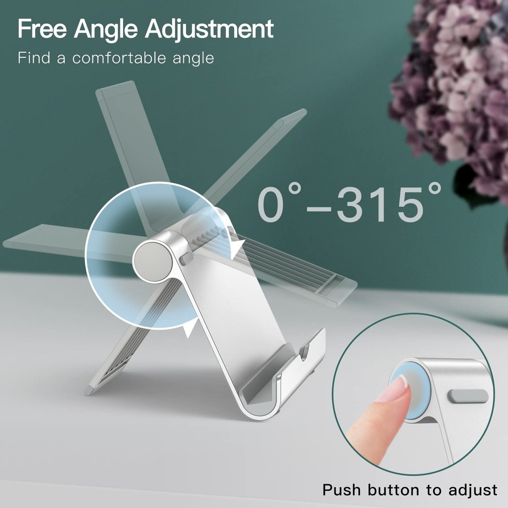 JETech Tablet Stand, Adjustable Portable Desktop Holder, Foldable Dock Silver