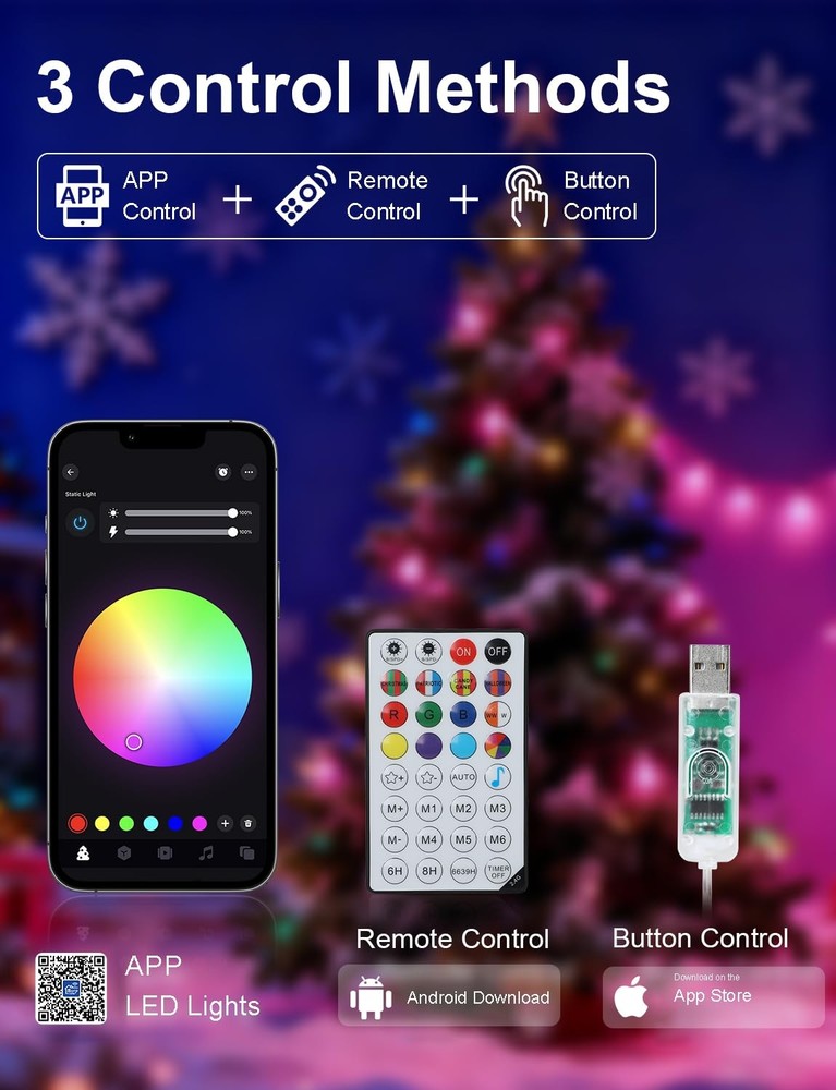 Christmas Lights 33Ft RGB Color Changing IC, 100 LED Smart String Light with ...