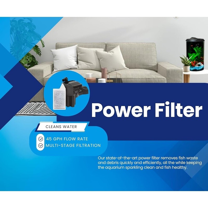 Aquarium Kit 6 Gallon Impact Resistant Cylinder LED Light Timer Fun Experience