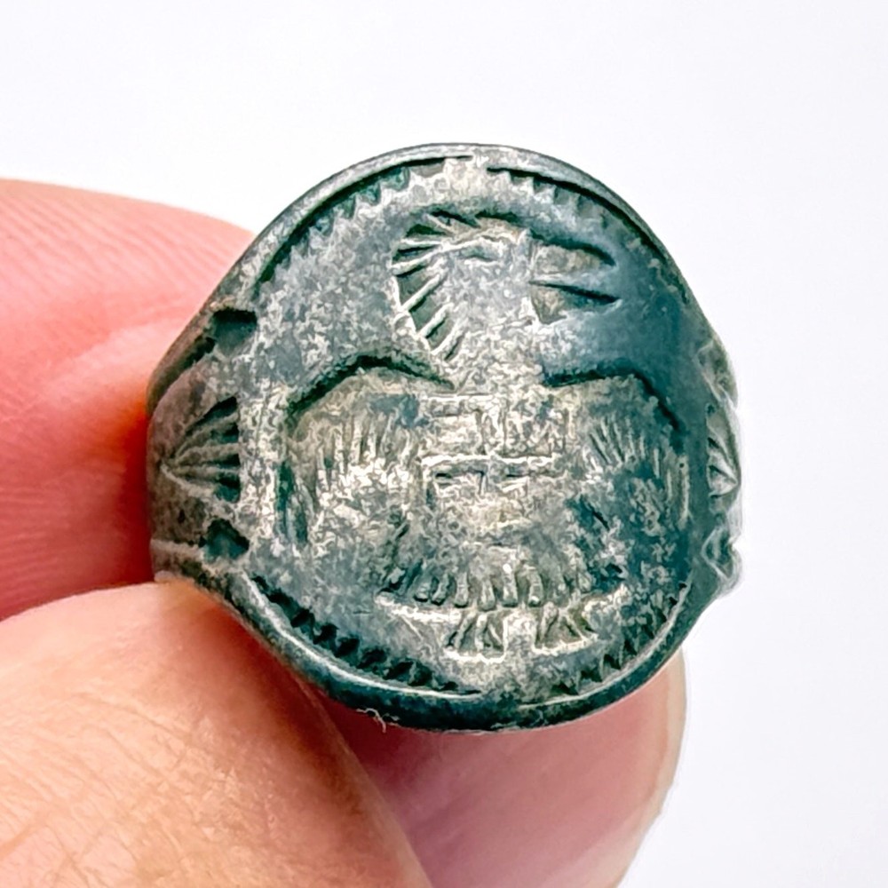 Vintage Navajo Native Whirling Log Thunderbird Stampwork Silver Ring Size 5